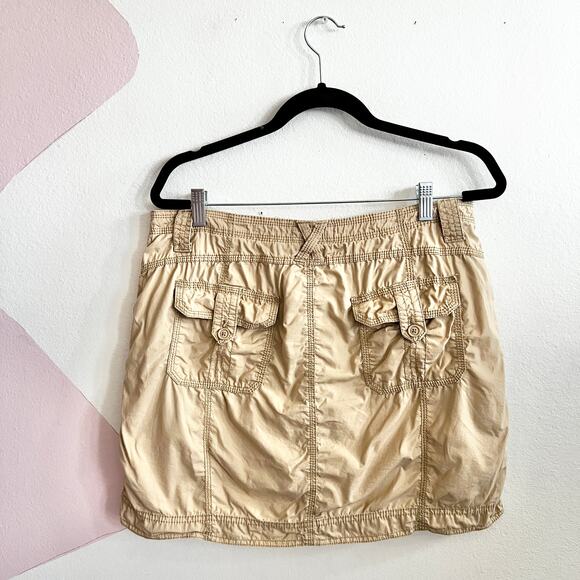 Vintage Beige Cargo Mini Skirt Y2K 2000s Soft Grunge Retro Skater Preppy Sz 10 - Picture 2 of 6